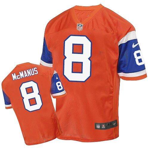 Nike Broncos #8 Brandon McManus Orange Throwback Men's Stitched NFL Elite Jersey - Click Image to Close
